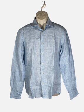 Saks Fifth Avenue Men's Blue Linen Long Sleeve Button-Down Shirt Size S